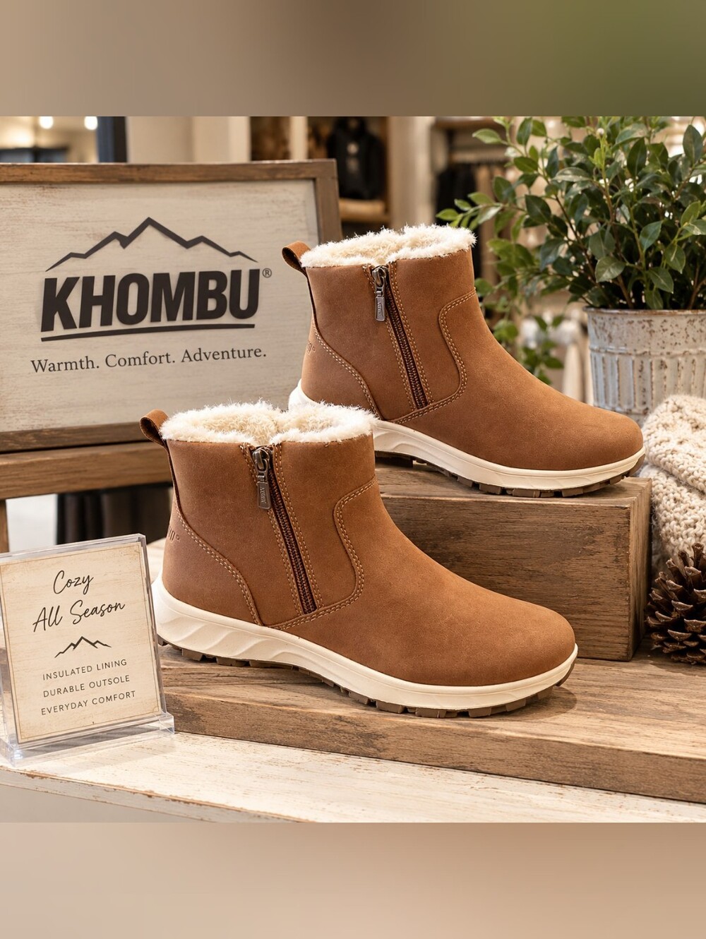 Khombu Cozy Winter Ankle Boots In A Beautiful Caramel/Tan Brown Faux Fur SZ:9